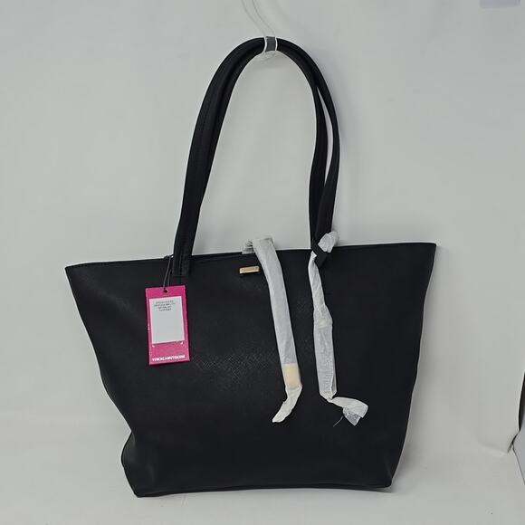 Vince Camuto Leila Black Leather Small Tote Bag